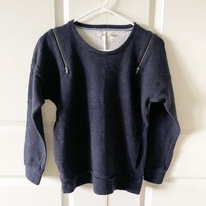 J Brand Navy Wool Cotton Zip Shoulder Long Sleeve Sweater Sweatshirt Size Small